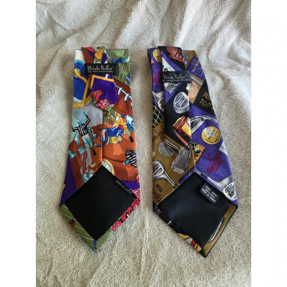 Vintage Nicole Miller Novelty Sports Ties Lot of 2 – Football & Golf – 100% Silk